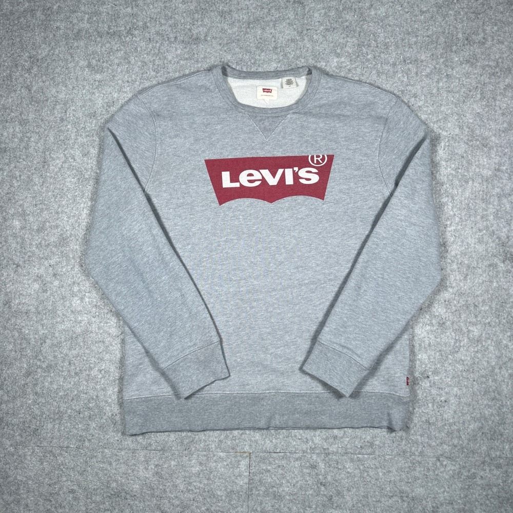 Levi's crewneck Sweatshirt Mens‎ Large Gray Batwing Logo Pullover Fleece Jumper